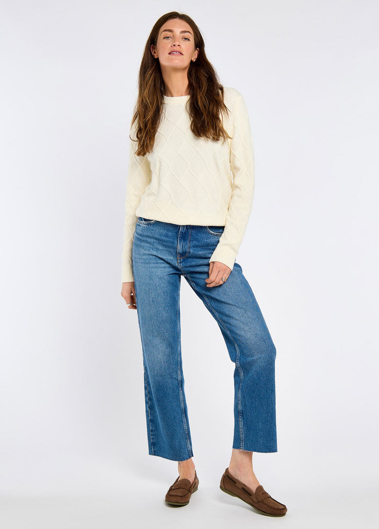 Banteer Ladies' cable knit crew neck - Oyster