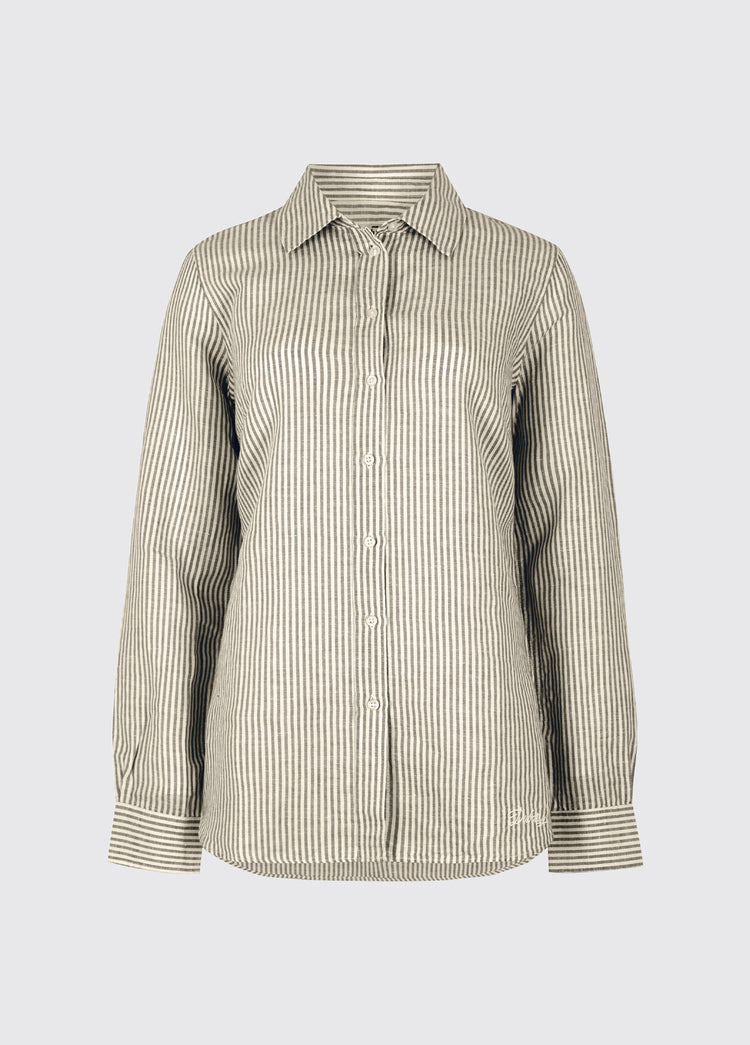 Butterfly Ladies' long sleeve linen shirt- khaki