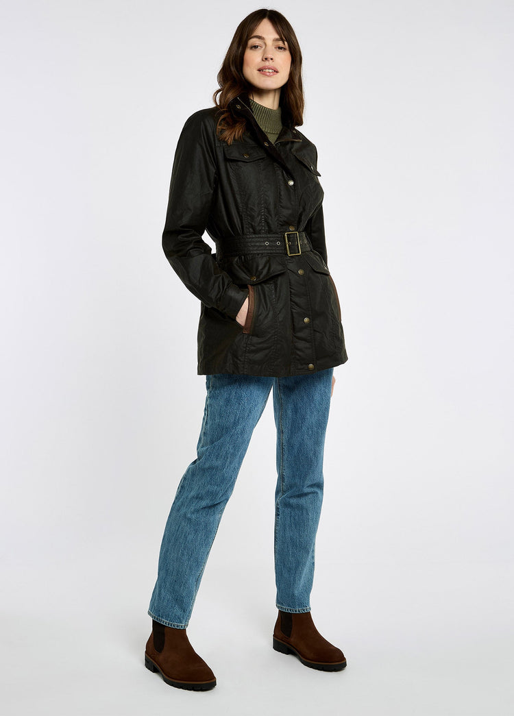 Gandon Women's belted waxed cotton coat - Verdigris