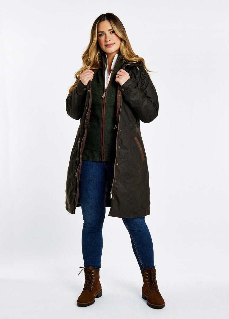 Redington Ladies' Long Waxed Cotton Coat - Verdigris